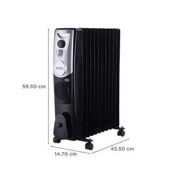 USHA OFR 4209 F PTC 2400W Oil Filled Radiator Room Heater with 09 Fins, 3 Heat Settings, Adjustable Thermostat, Built-in Fan, Overheat & Tip-Over Protection (Black) - Image 5