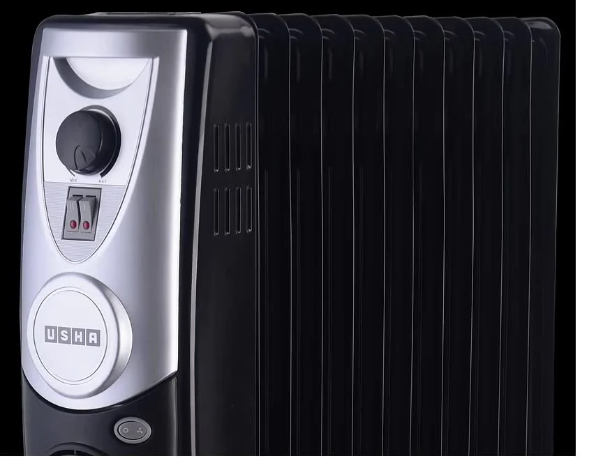 USHA OFR 4211 F PTC 2500W Oil Filled Radiator Room Heater with 11 Fins, 3 Heat Settings, Adjustable Thermostat, Built-in Fan, Overheat & Tip-Over Protection (Black) - Image 2