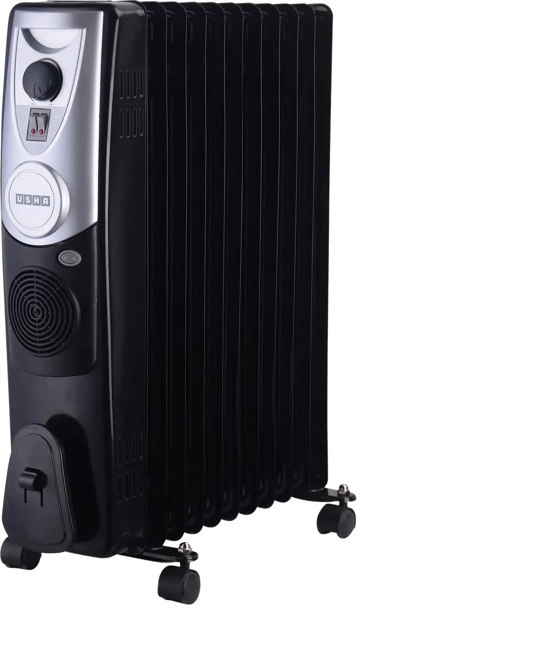 USHA OFR 4211 F PTC 2500W Oil Filled Radiator Room Heater with 11 Fins, 3 Heat Settings, Adjustable Thermostat, Built-in Fan, Overheat & Tip-Over Protection (Black) - Image 3