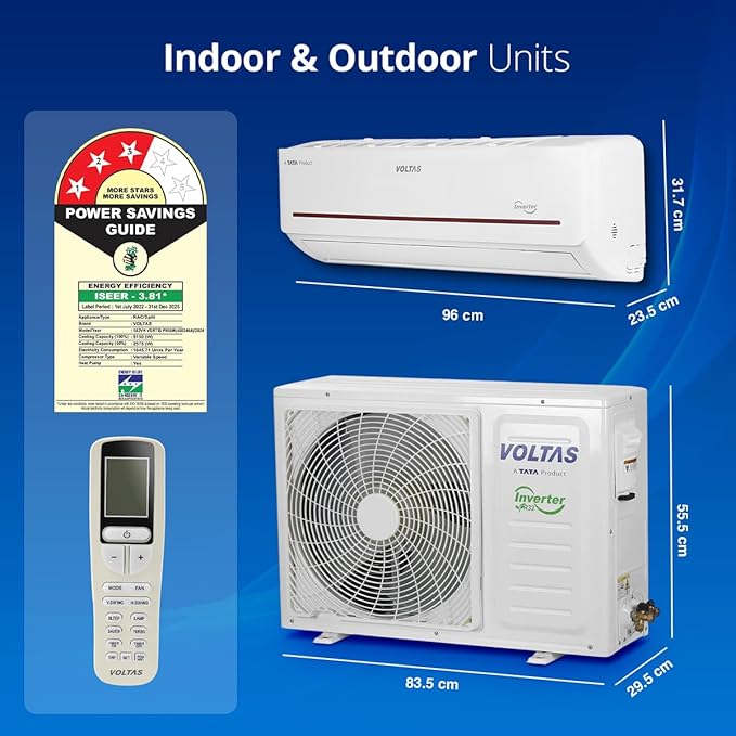 Voltas 1.5 ton, 3 Star, Hot &amp; Cold Inverter Split AC (Copper, 5 in 1 Adjustable Mode, Anti Dust with Anti Microbial Filter, 183VH Vertis Prism, White/Red Stripe) - Image 9