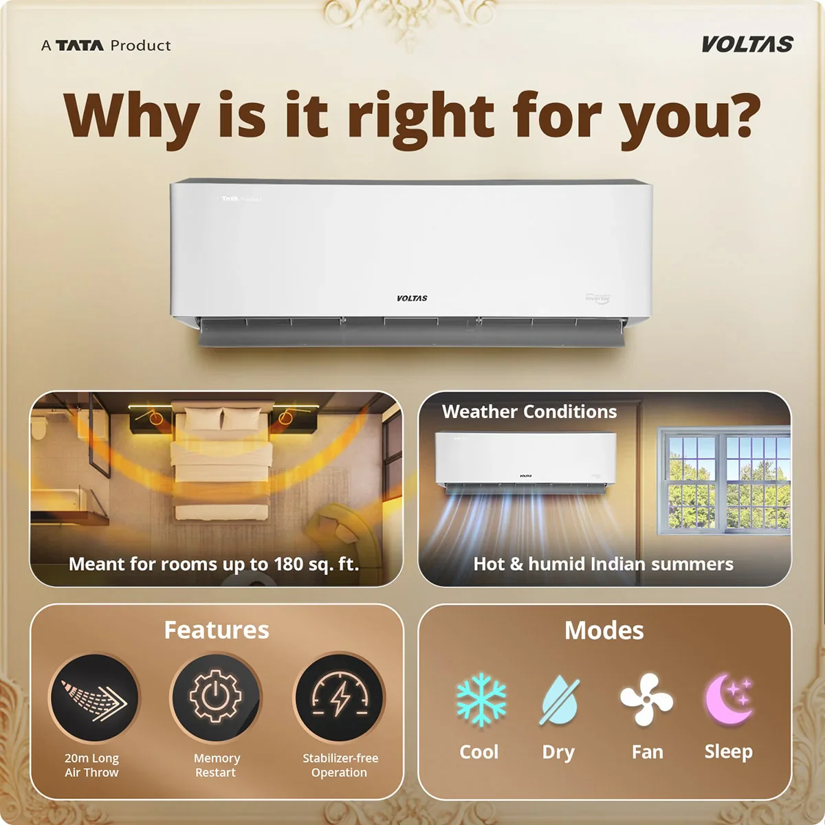 Voltas 1.5 ton 5 Star, New star rated, Inverter Split AC (Copper, Convertible 6-in-1 Cooling Modes, Auto Clean, Sleep Mode with Hidden Display, Memory Restart (185INV VENUS LUXE, White) - Image 16