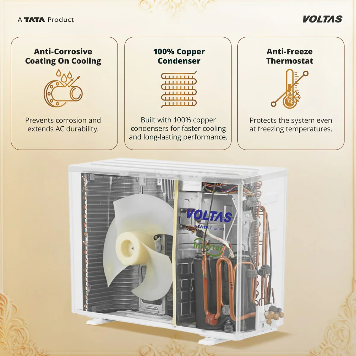Voltas 1.5 ton 5 Star, New star rated, Inverter Split AC (Copper, Convertible 6-in-1 Cooling Modes, Auto Clean, Sleep Mode with Hidden Display, Memory Restart (185INV VENUS LUXE, White) - Image 5