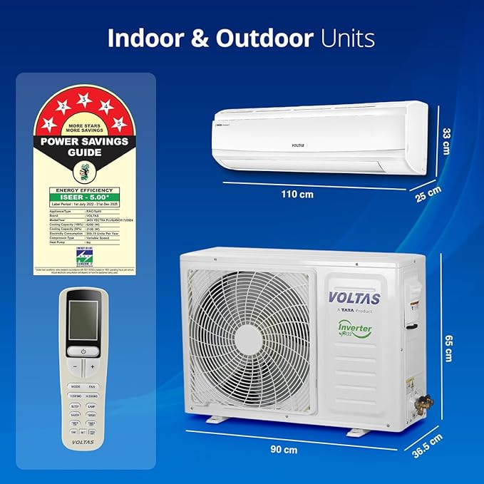 Voltas 2 Ton 5 Star, Inverter Split AC(Copper, 4-in-1 Adjustable Mode, Anti-dust Filter, 245V Vectra Plus, White) - Image 2