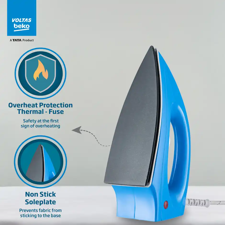 Voltas Beko 1000 W Dry Iron (I1000VD-BU, Blue, with Crease-busting Greblon Soleplate) - Image 3