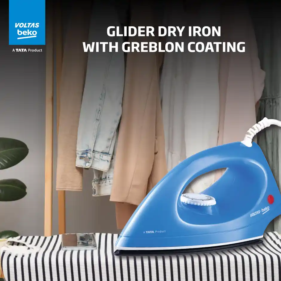 Voltas Beko 1000 W Dry Iron (I1000VD-BU, Blue, with Crease-busting Greblon Soleplate) - Image 5