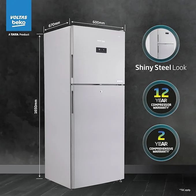 Voltas beko 340 L 2 Star Frost Free Double Door Refrigerator (Inox) RFF3653XPCF - Image 10