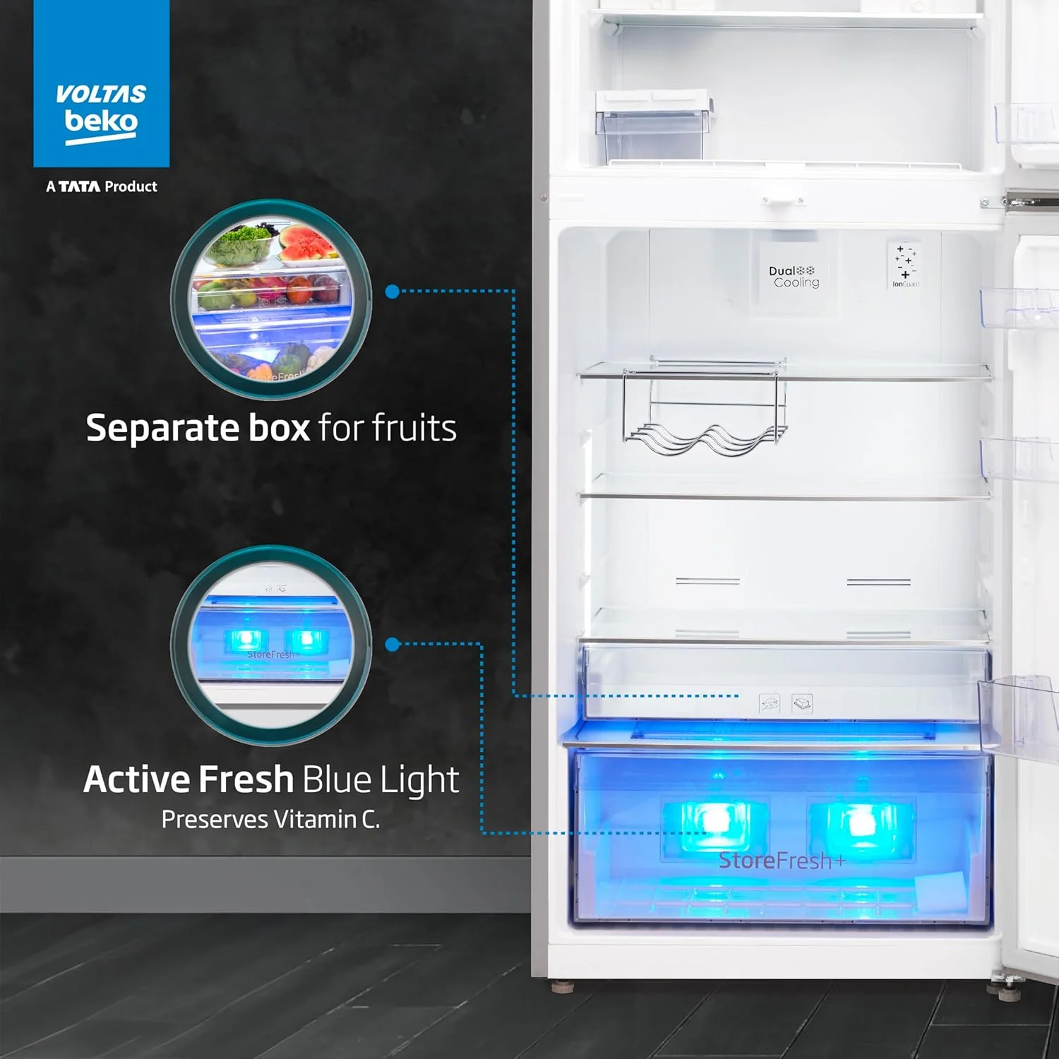 Voltas beko 340 L 2 Star Frost Free Double Door Refrigerator (Inox) RFF3653XPCF - Image 3