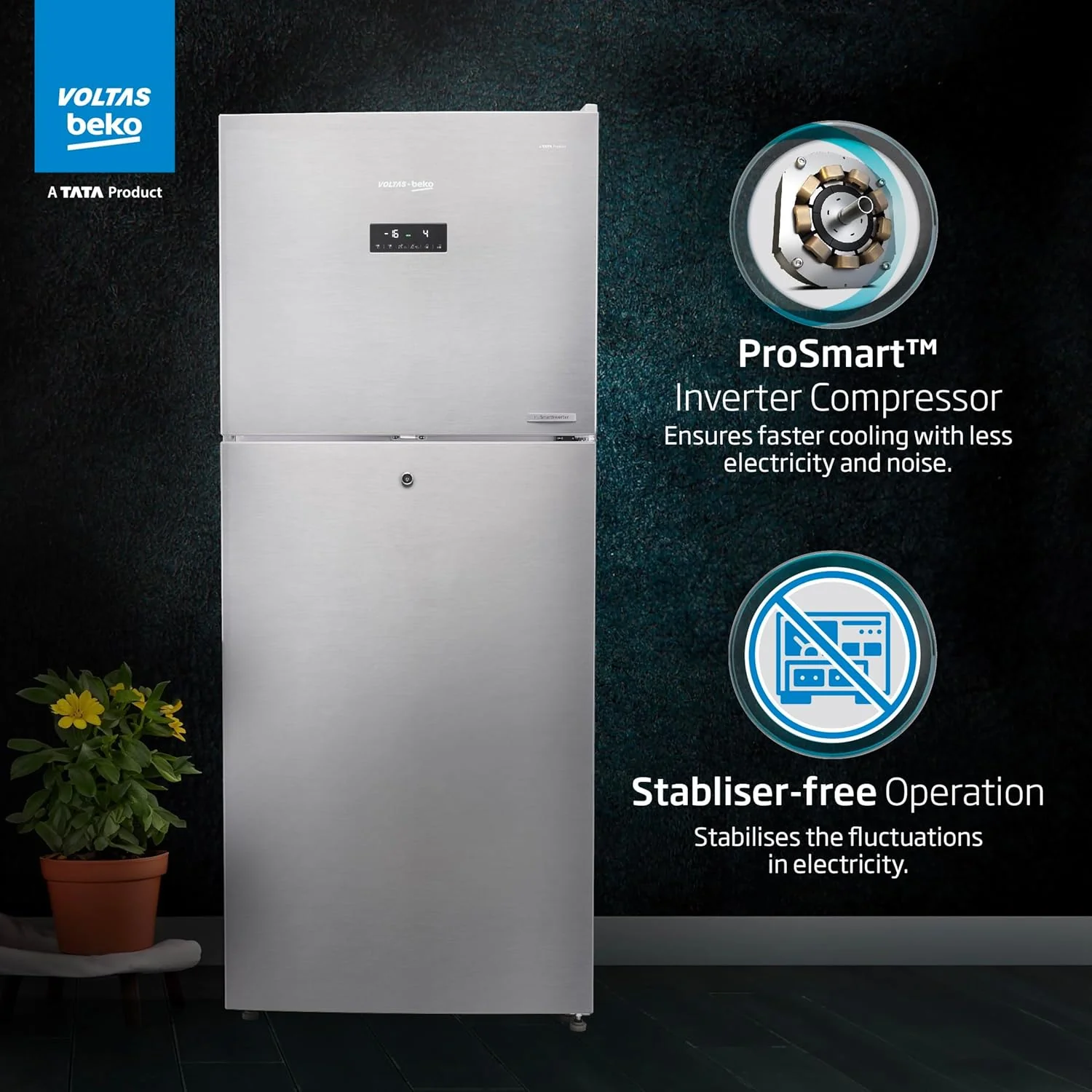 Voltas beko 340 L 2 Star Frost Free Double Door Refrigerator (Inox) RFF3653XPCF - Image 4