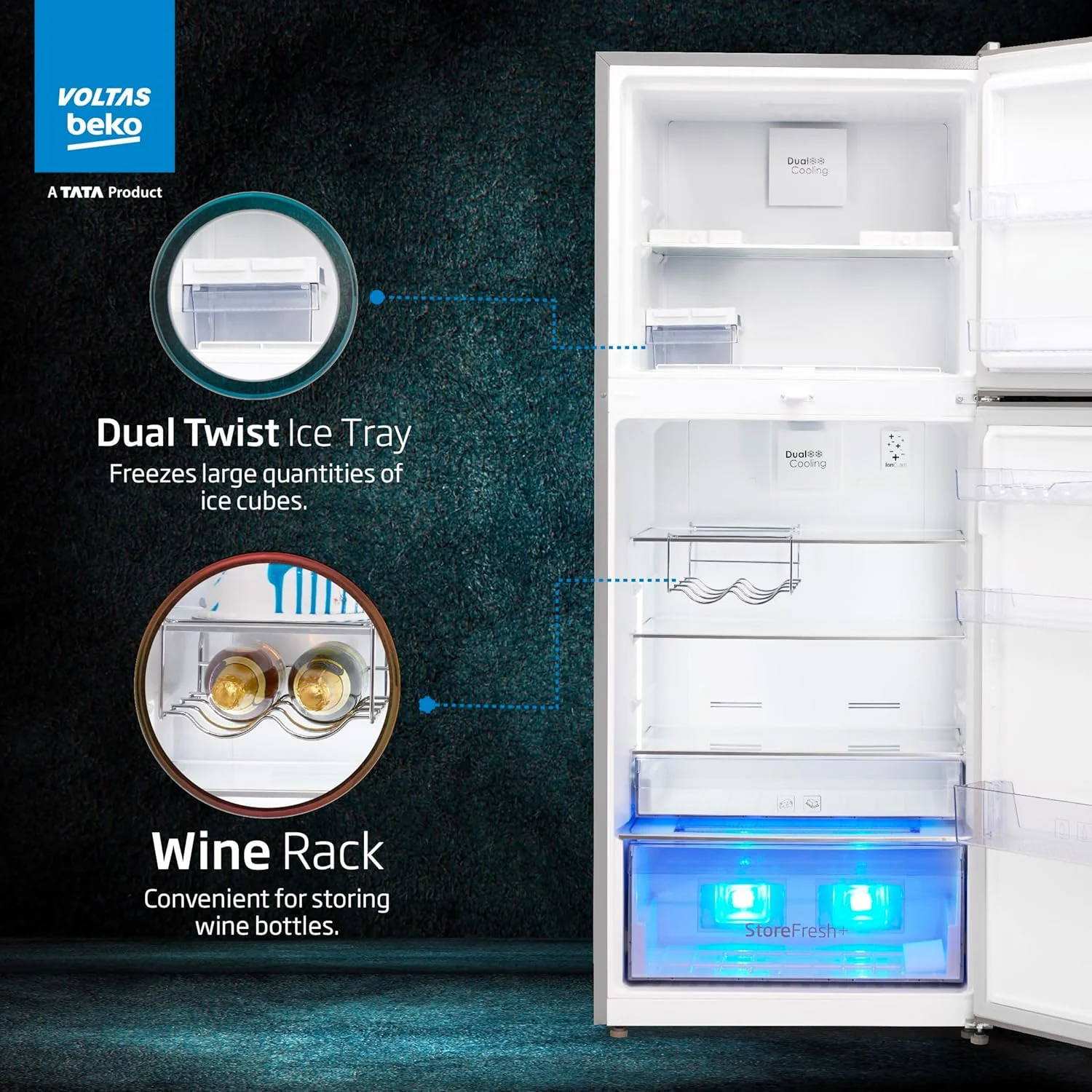 Voltas beko 340 L 2 Star Frost Free Double Door Refrigerator (Inox) RFF3653XPCF - Image 5