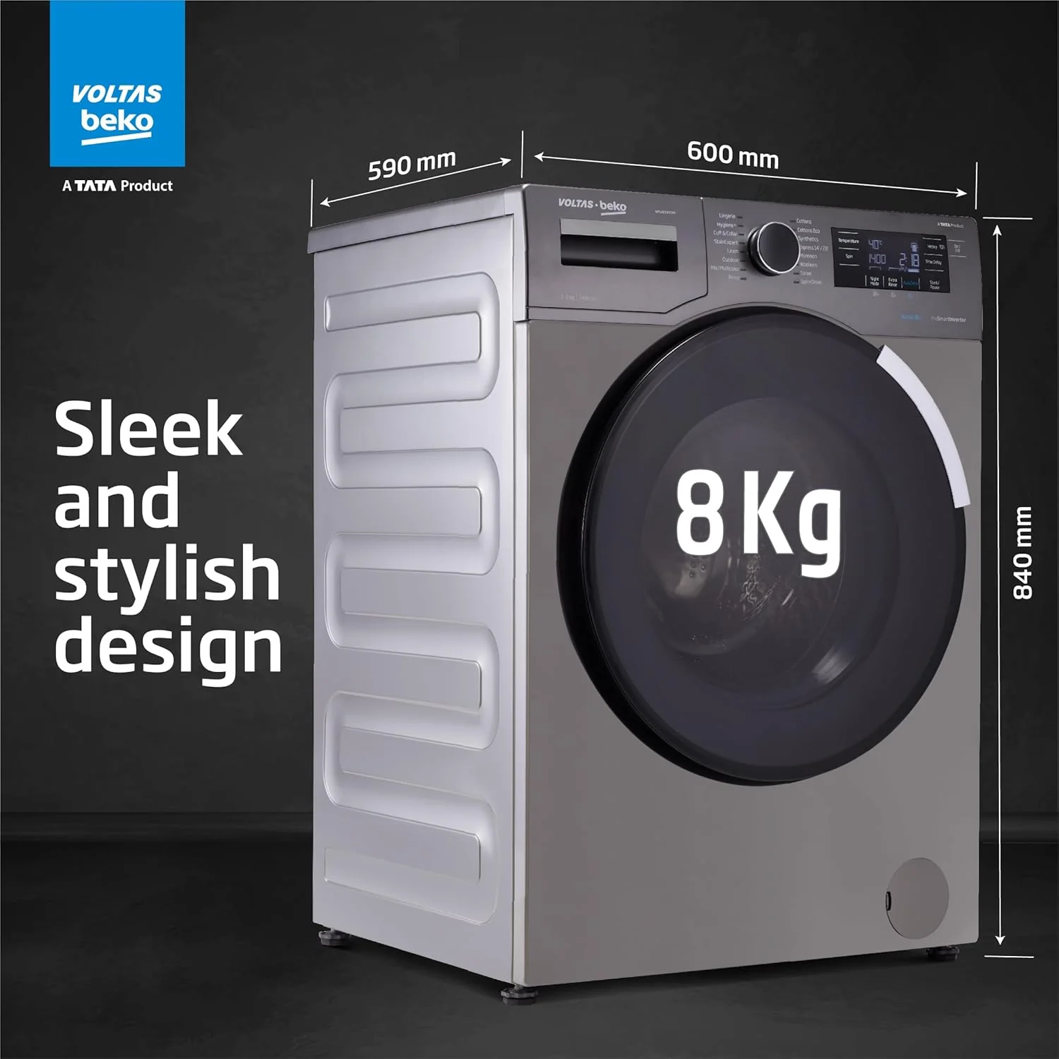 Voltas Beko 8.0kg, Inverter, 5 Star Front Load Washing Machine (WFL8014VTAP, Anthracite), Auto Dosing,Stain Expert - Image 11