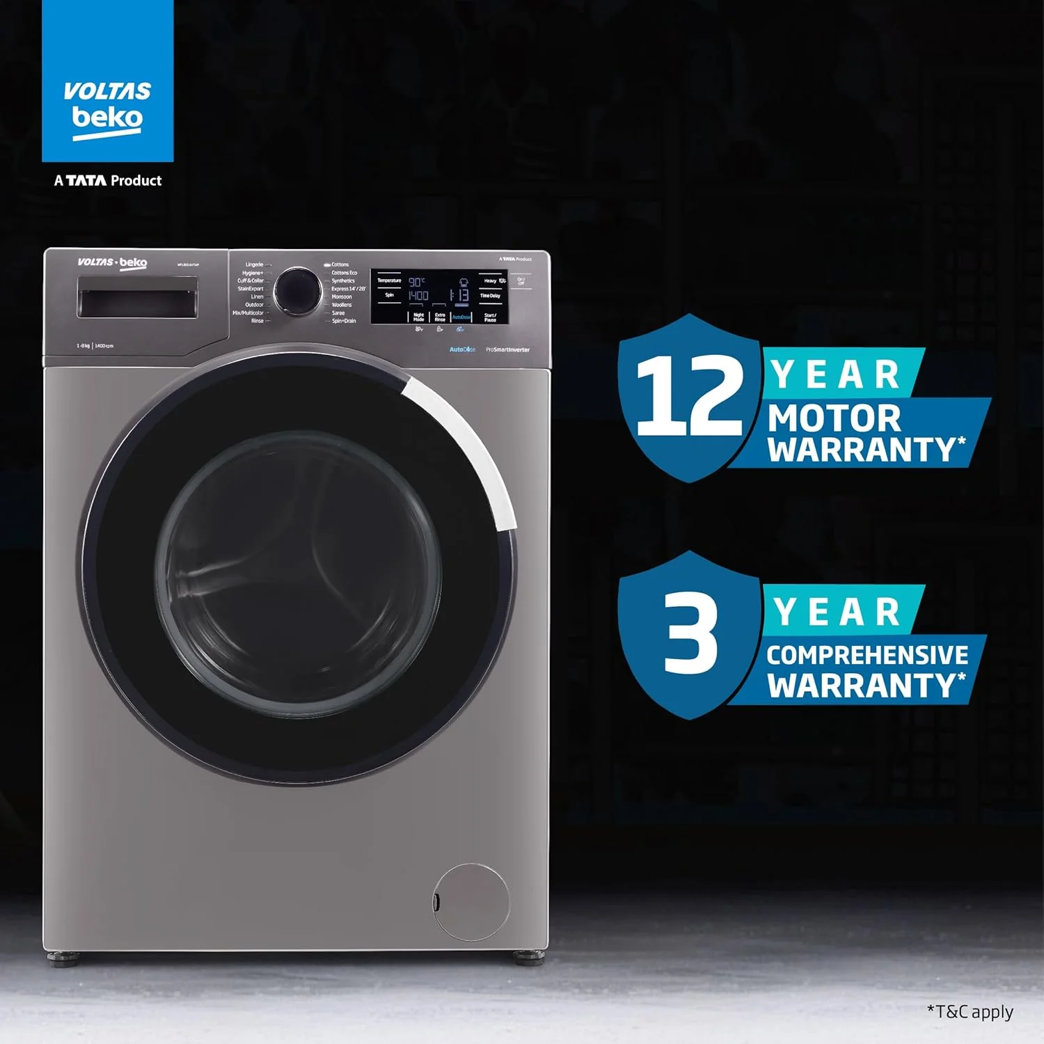 Voltas Beko 8.0kg, Inverter, 5 Star Front Load Washing Machine (WFL8014VTAP, Anthracite), Auto Dosing,Stain Expert - Image 13