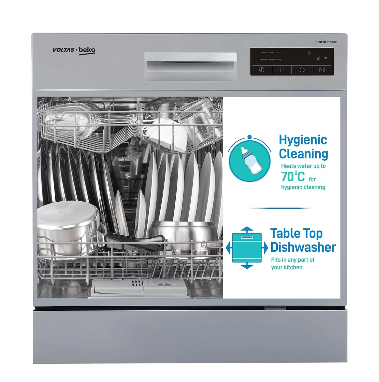 Voltas beko 8 Place Settings Table Top Dishwasher (2020/2021, DT8S, Silver, Inbuilt Heater) - Image 3