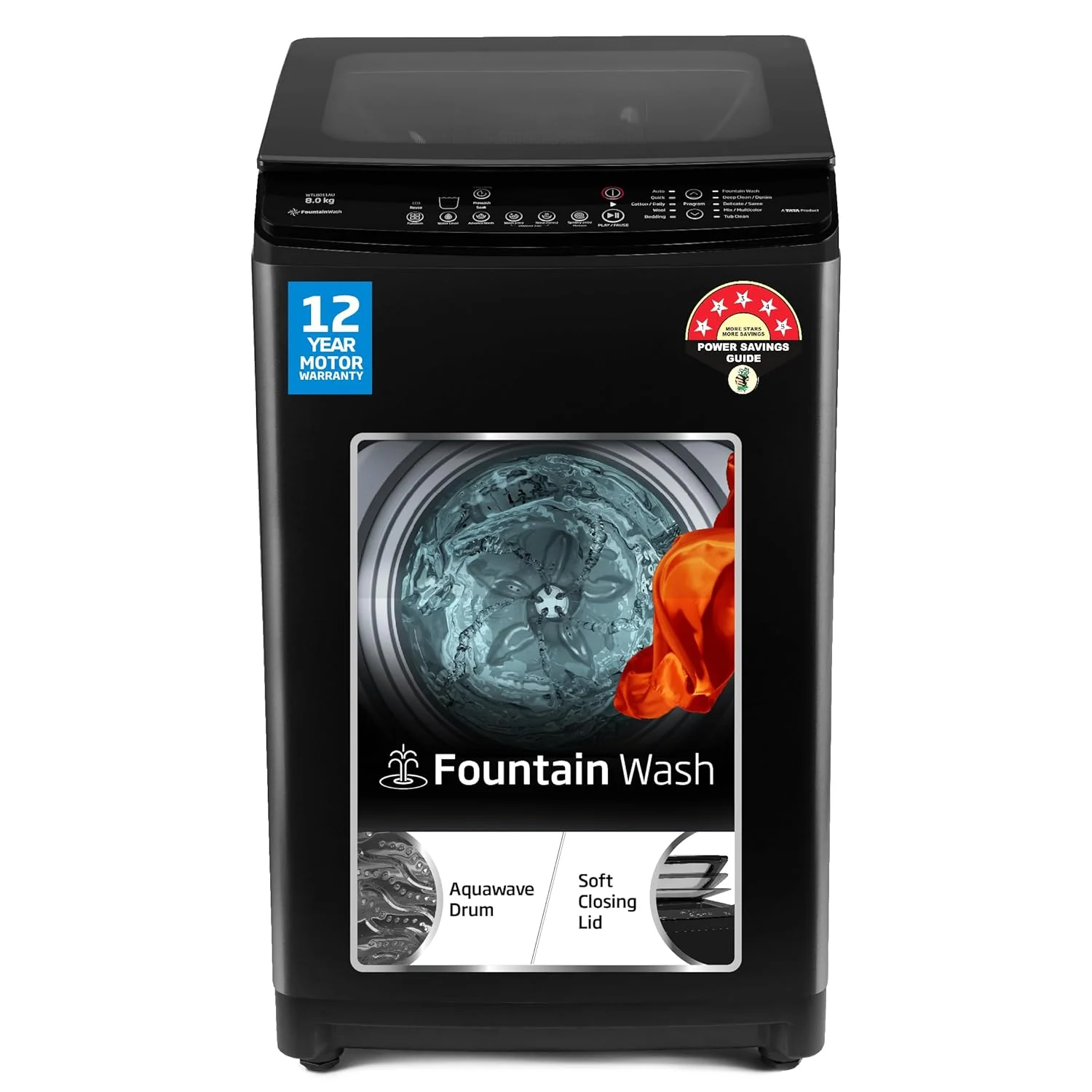 Voltas Beko, A Tata Product 8 Kg 5 Star Fountain wash Fully-Automatic Top Loading Washing Machine, WTL8011AU/BPC00D, Dark Grey, Side waterfall)
