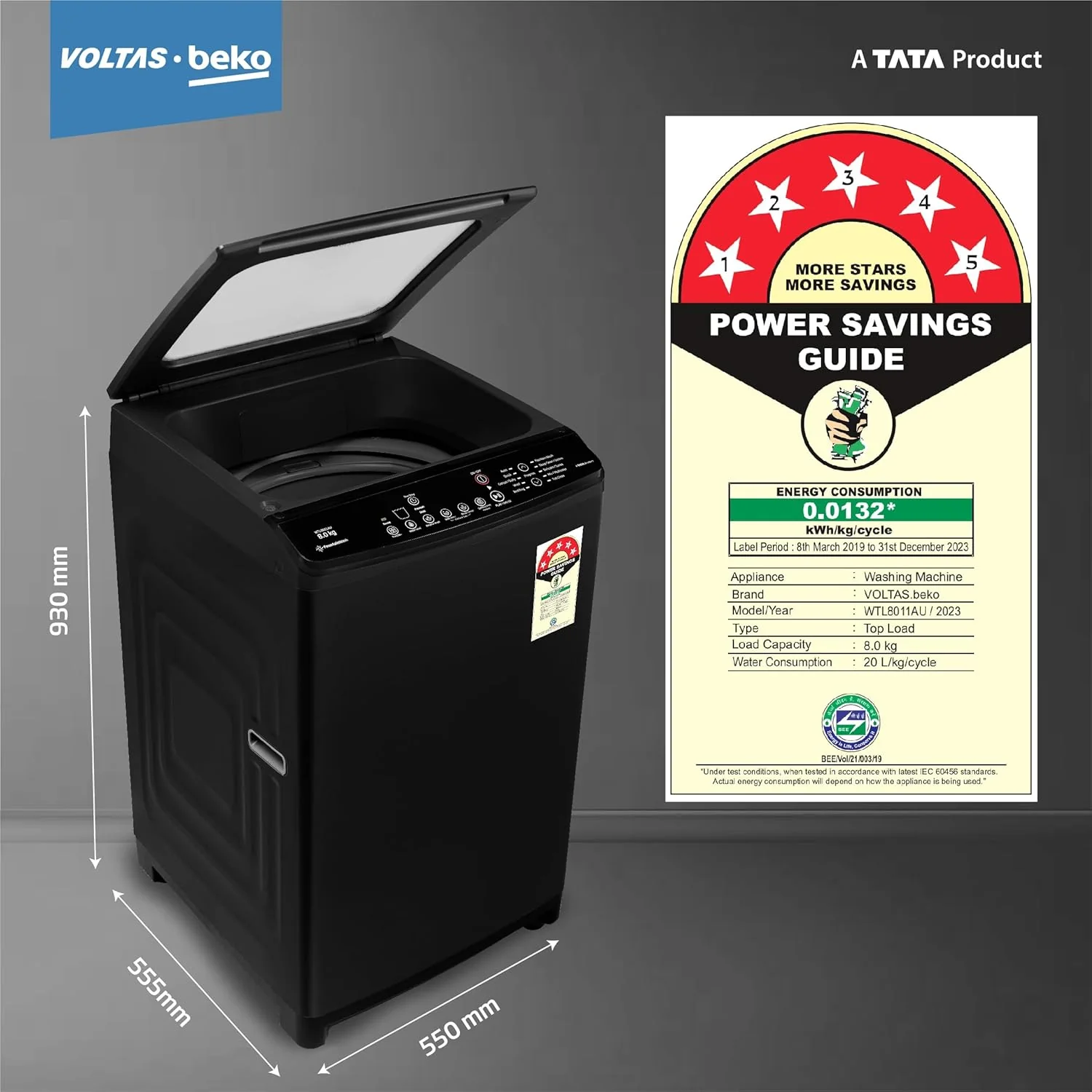 Voltas Beko, A Tata Product 8 Kg 5 Star Fountain wash Fully-Automatic Top Loading Washing Machine, WTL8011AU/BPC00D, Dark Grey, Side waterfall) - Image 2