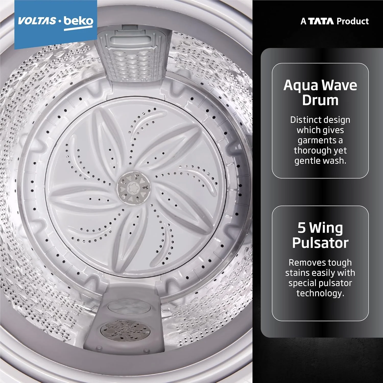Voltas Beko, A Tata Product 8 Kg 5 Star Fountain wash Fully-Automatic Top Loading Washing Machine, WTL8011AU/BPC00D, Dark Grey, Side waterfall) - Image 7