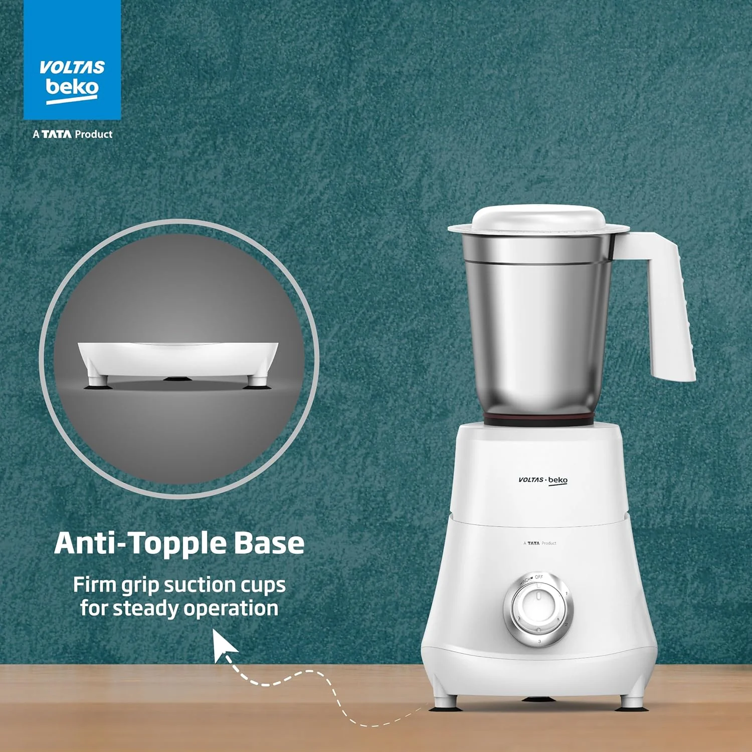 Voltas Beko, A Tata Product Powerfull 500 W Mixer Grinder with GrindX Technology (G5003HP-WH | 3 Jars | White) - Image 3