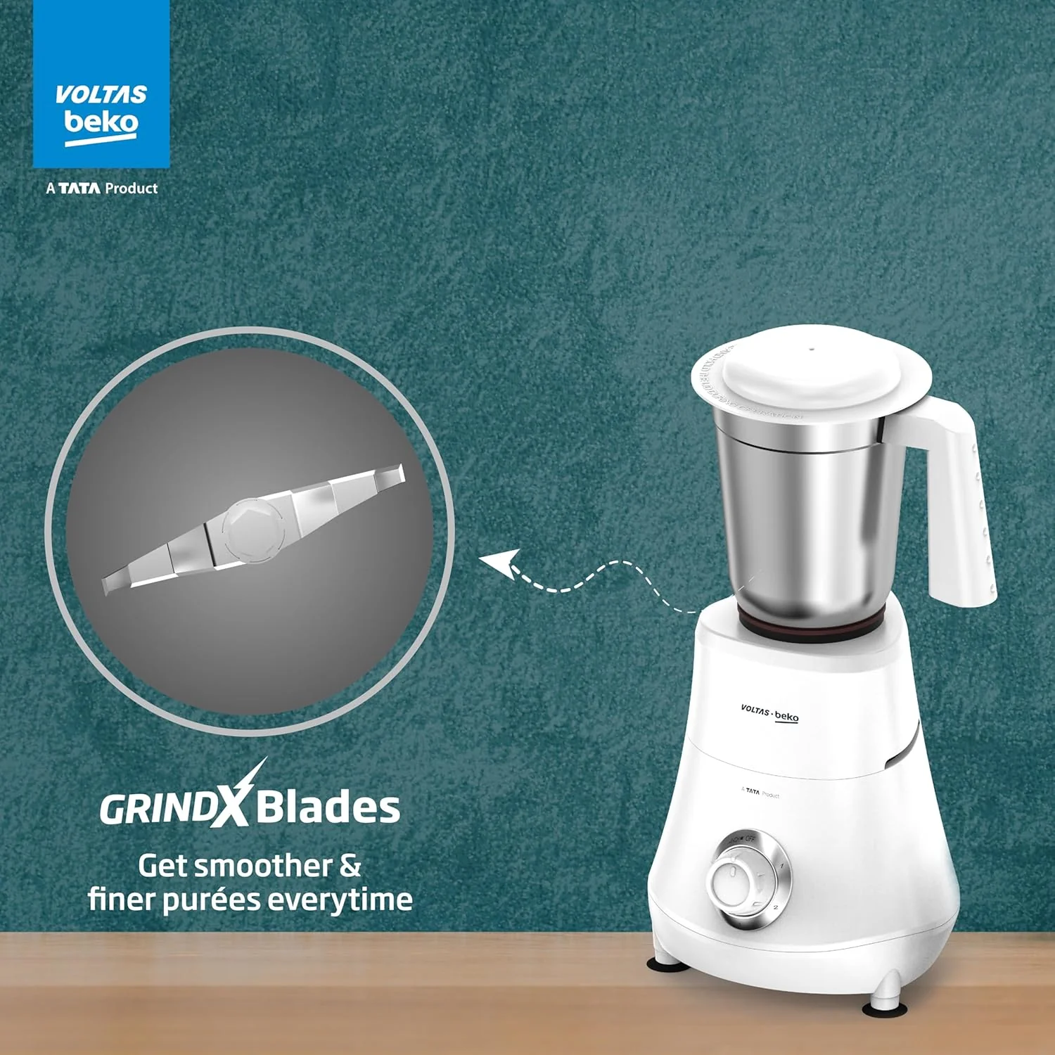 Voltas Beko, A Tata Product Powerfull 500 W Mixer Grinder with GrindX Technology (G5003HP-WH | 3 Jars | White) - Image 4