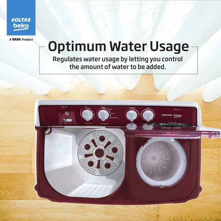 Voltas Beko by A Tata Product 12 kg A Tata Product Anti-allergen Hygiene Boost Washing Machine with Fast Dry and Water Proof IPX4 Panel Semi Automatic Top Load Maroon, White  (WTT120ABRT/HB) - Image 7