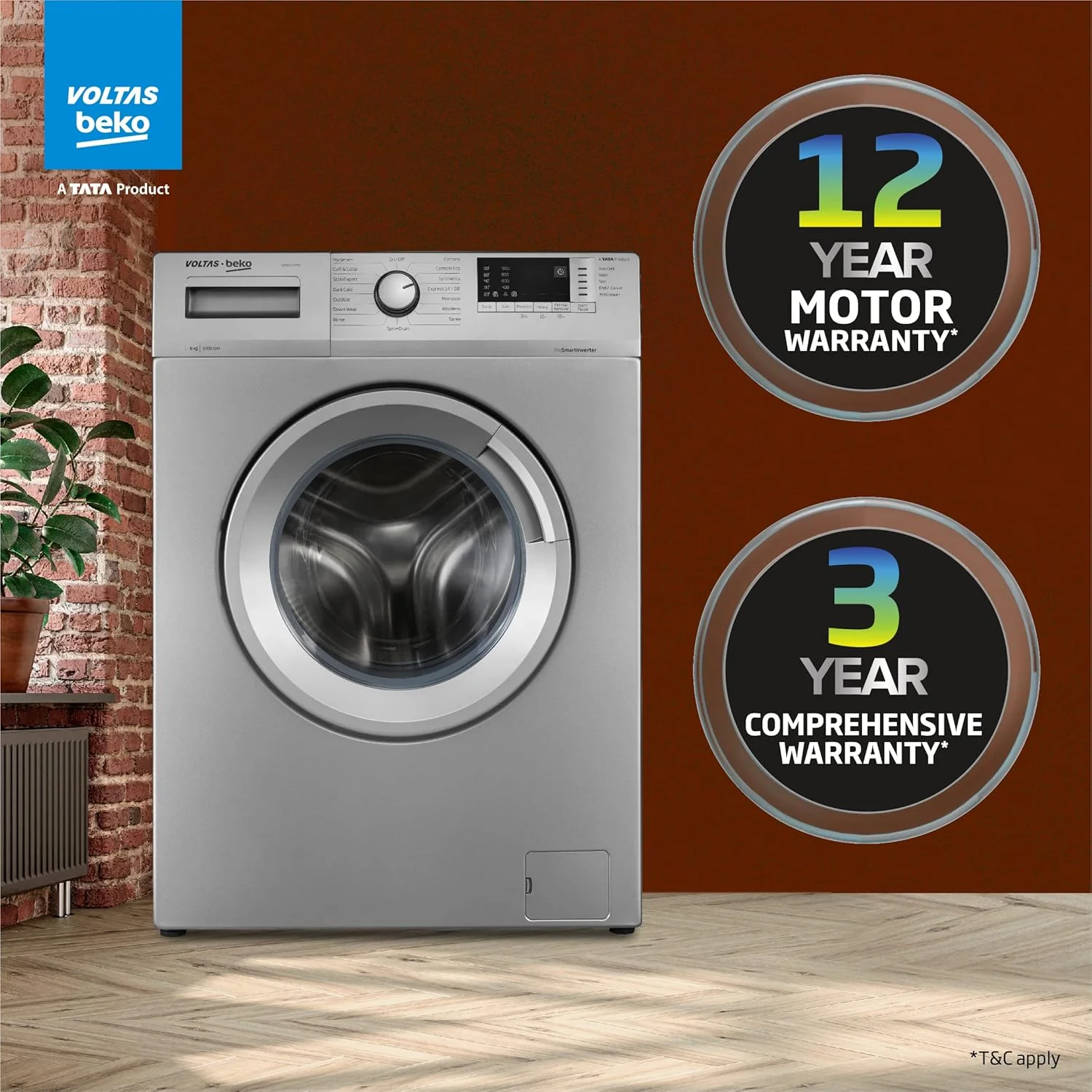 Voltas Beko by A Tata Product 6 kg Hygiene+ and Pro Smart Invertor Motor Fully Automatic Front Load Washing Machine with In-built Heater Grey (WFL6010VPSS) - Image 5