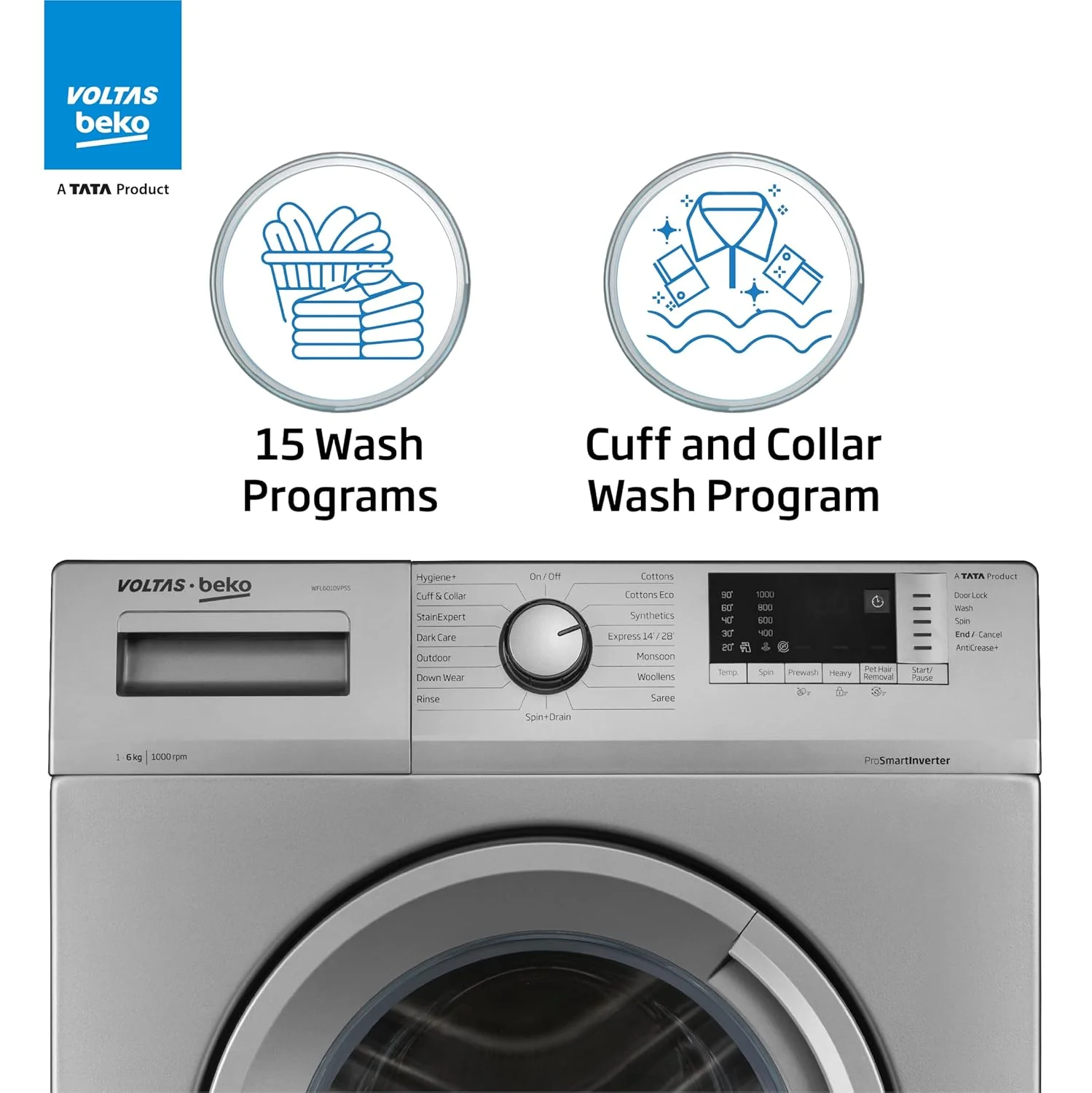 Voltas Beko by A Tata Product 6 kg Hygiene+ and Pro Smart Invertor Motor Fully Automatic Front Load Washing Machine with In-built Heater Grey (WFL6010VPSS) - Image 7