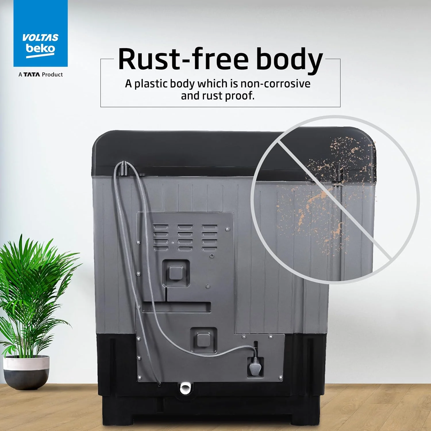 Voltas Beko by A Tata Product 9 kg washing machine with Soft Closing door, Water proof IPX4 protection, Special Pulsator and Double Waterfall Semi Automatic Top Load Black, Grey  (WTT90UDX/BKGR4KGTD) - Image 6
