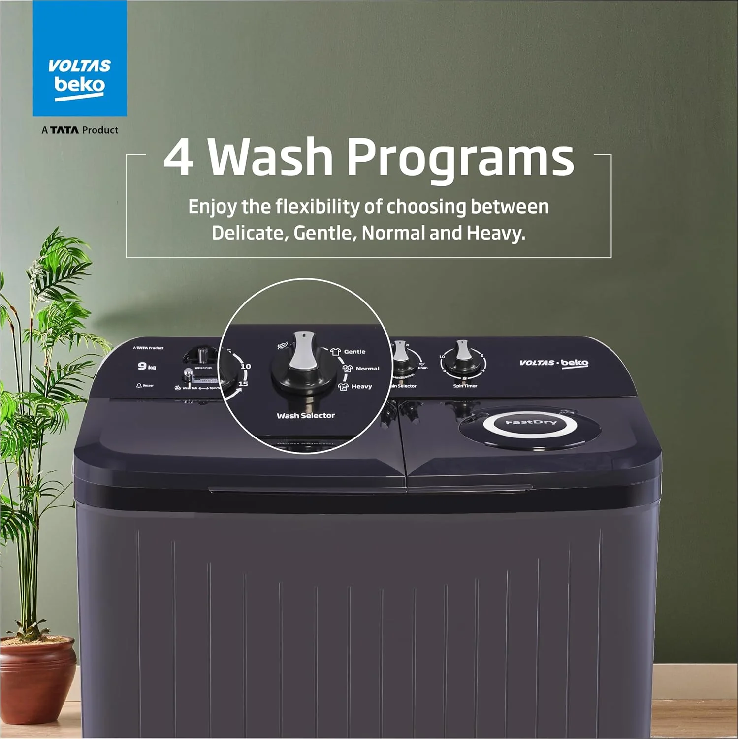 Voltas Beko by A Tata Product 9 kg washing machine with Soft Closing door, Water proof IPX4 protection, Special Pulsator and Double Waterfall Semi Automatic Top Load Black, Grey  (WTT90UDX/BKGR4KGTD) - Image 7