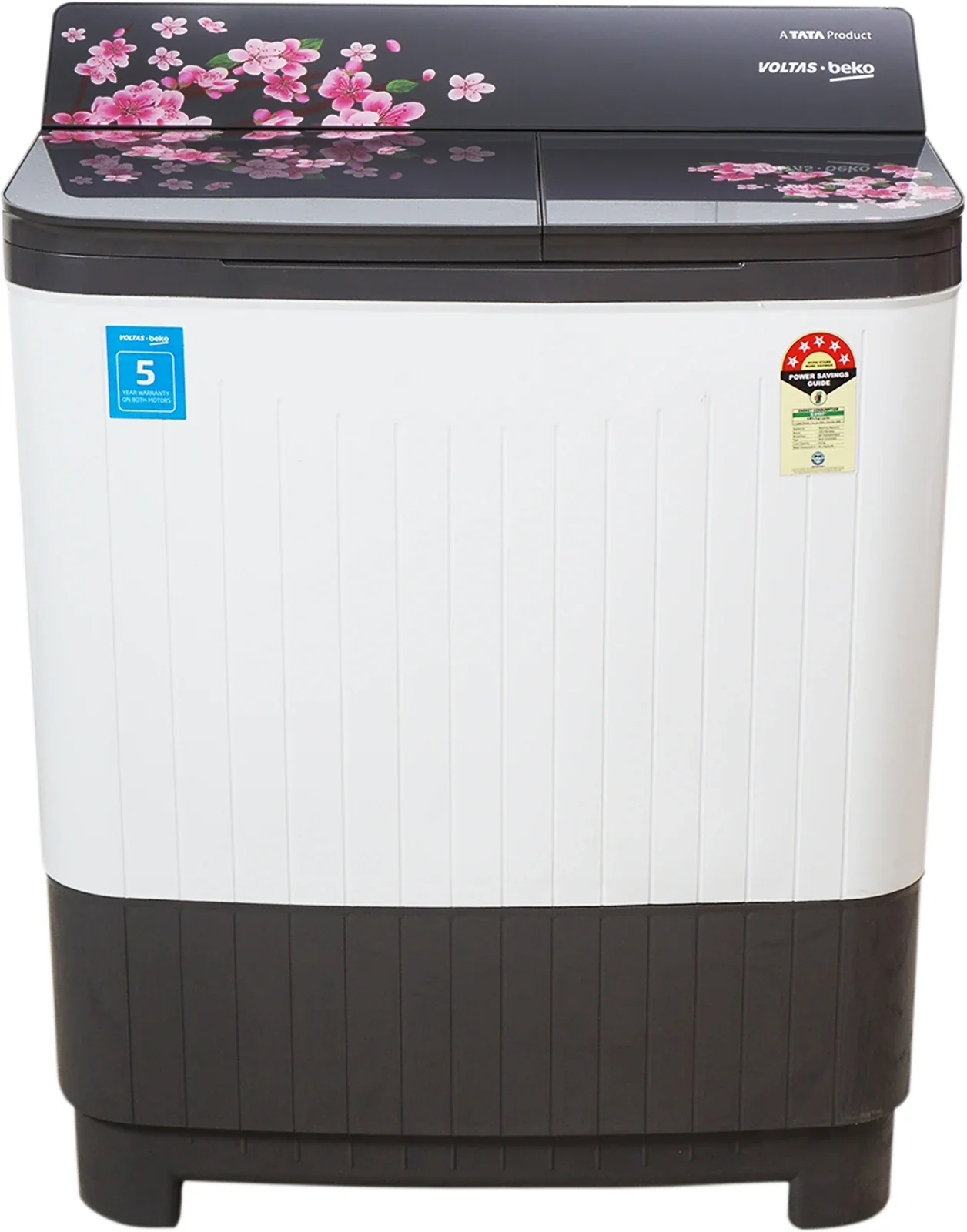 Voltas Beko WTT85DGRG/FLRS5 8.5 Kg 5 Star Semi Automatic Washing Machine Double Waterfall Soft Glass Lid