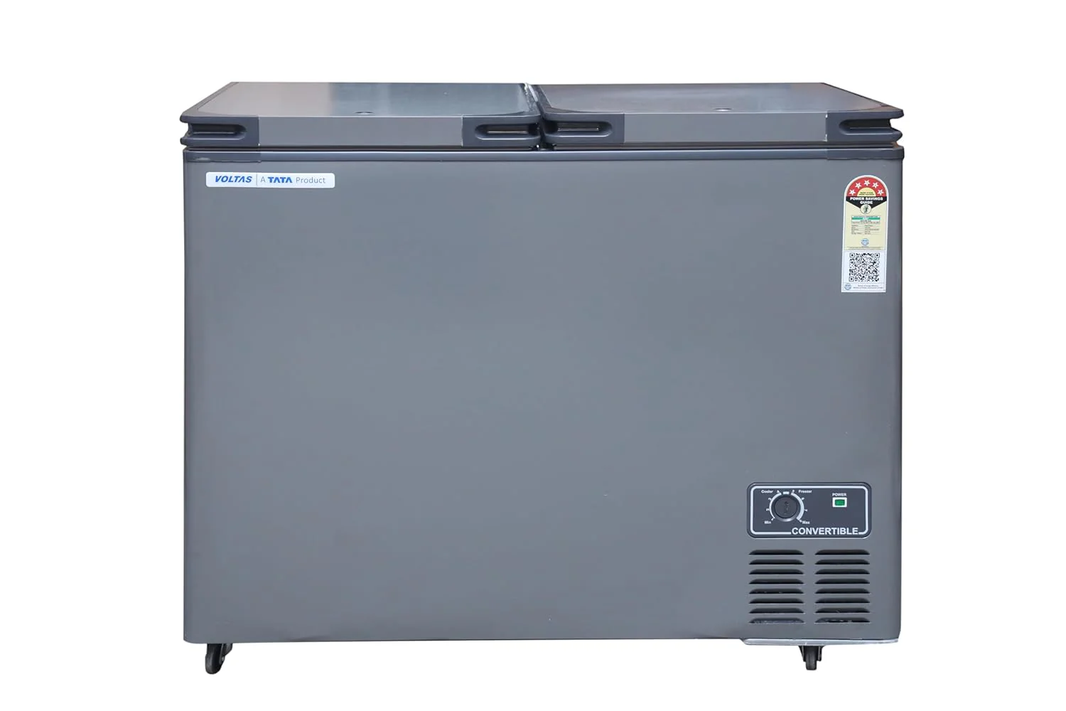 Voltas CVF321DA5-W1-GW 303 Liters Convertible Freezer & Cooler Hard Top Deep Freezer, 5 Star Energy Rated (Grey)