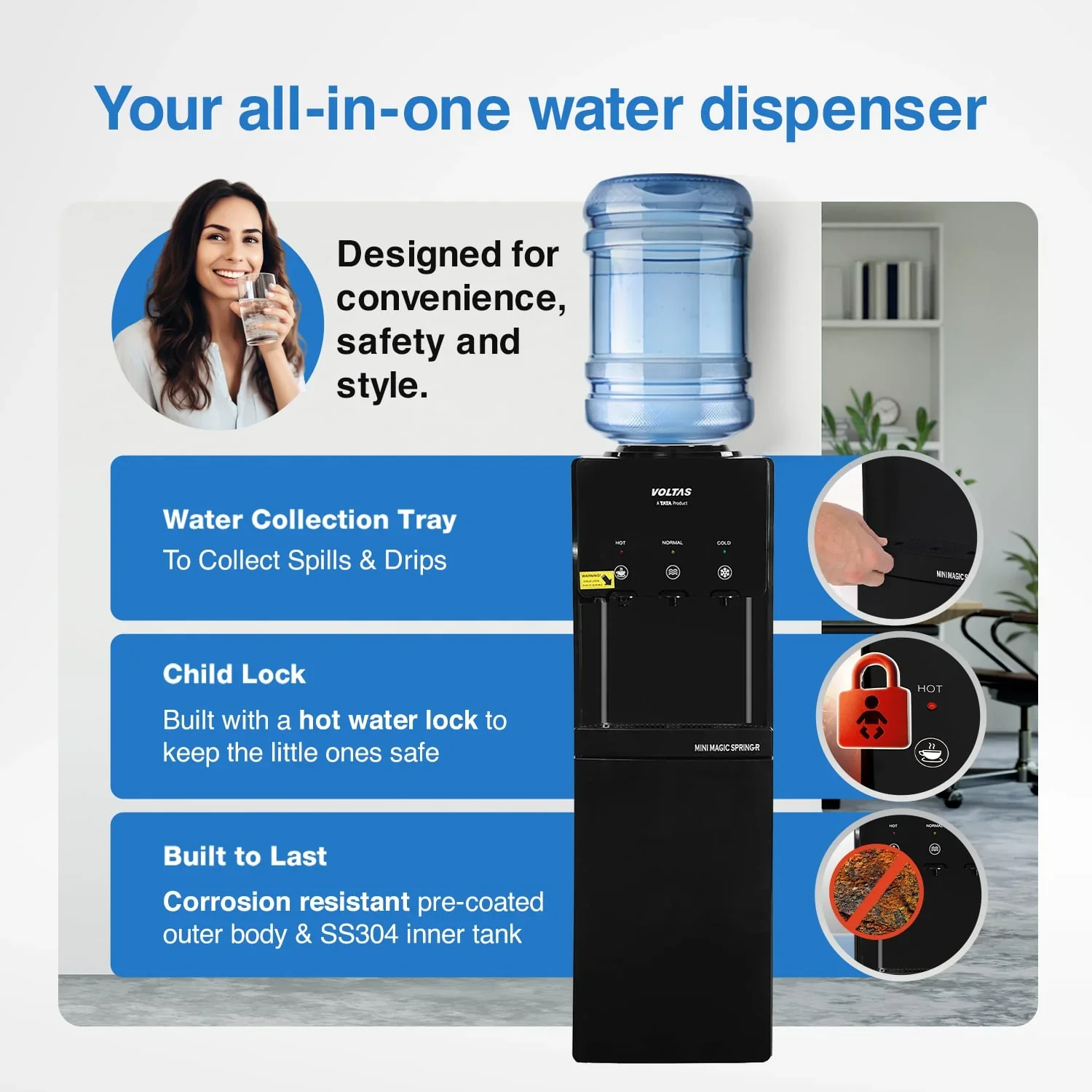 Voltas Minimagic Spring R Plus Black Bottled Water Dispenser - Image 2