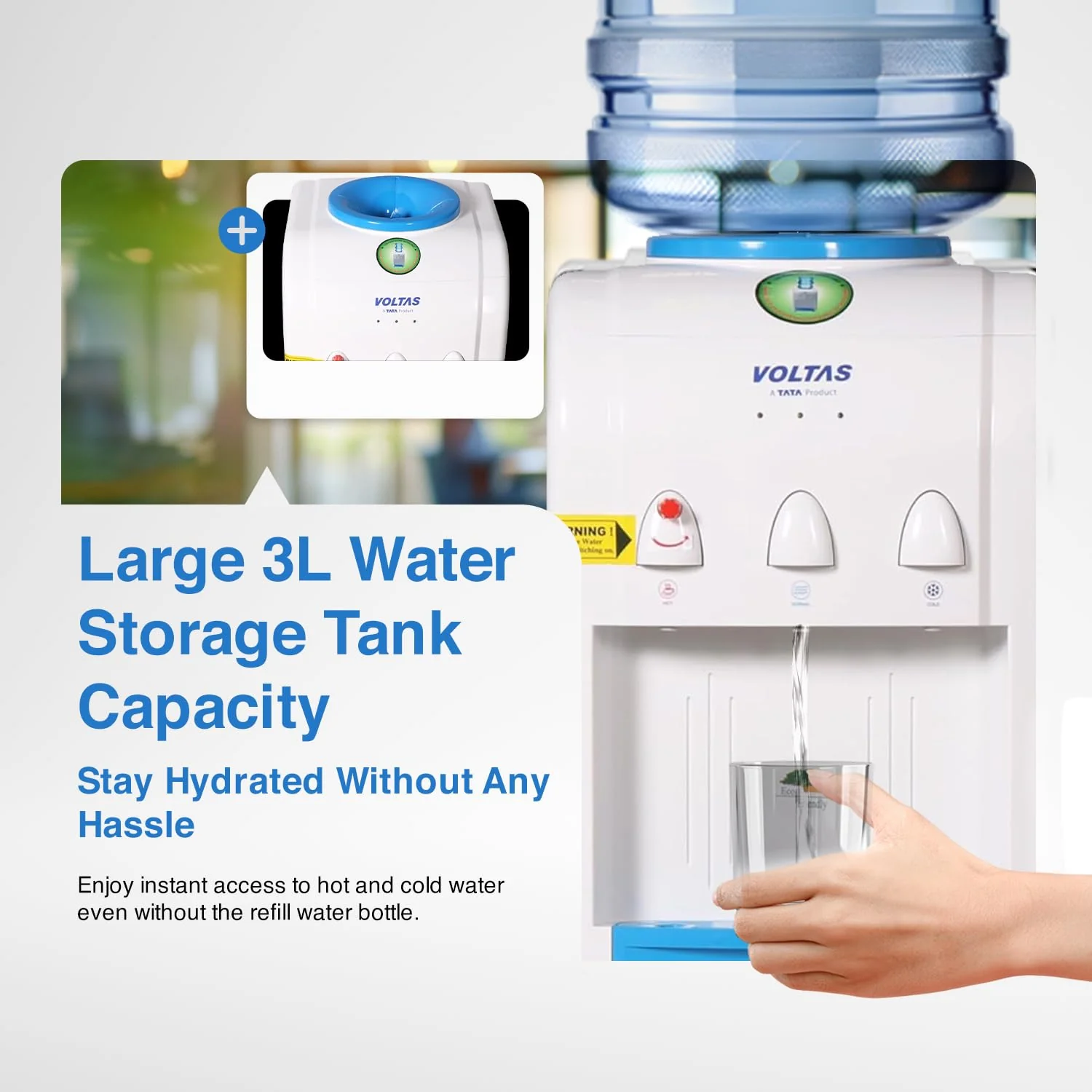 Voltas WD Minimagic pure F w/o Cabinet Bottled Water Dispenser with Cold, Hot &amp; Normal Water | Durable &amp; Sleek Design | Low Power Consumption | Environment Friendly | 1Year Brand Warranty - Image 3