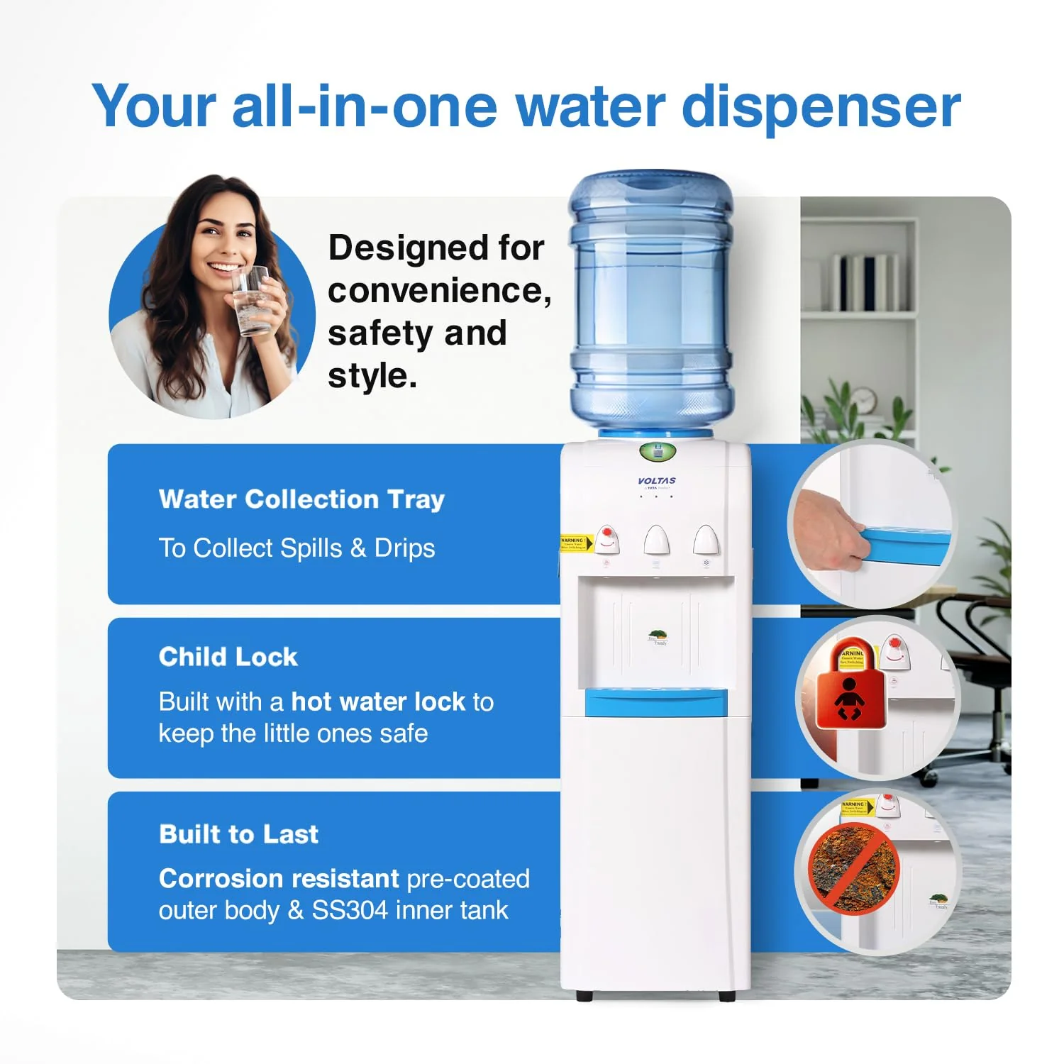 Voltas WD Minimagic pure F w/o Cabinet Bottled Water Dispenser with Cold, Hot &amp; Normal Water | Durable &amp; Sleek Design | Low Power Consumption | Environment Friendly | 1Year Brand Warranty - Image 7