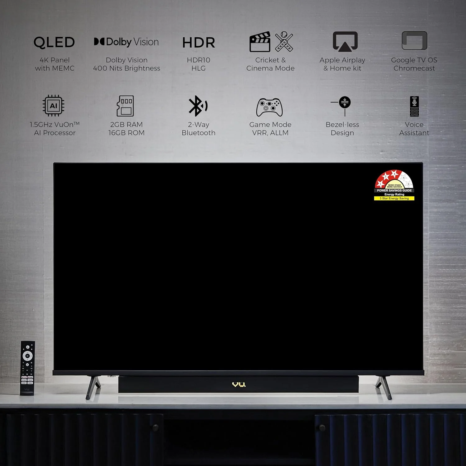 Vu 139cm (55 inches) Vibe Series 4K QLED Smart Google TV 55VIBE-DV - Image 2